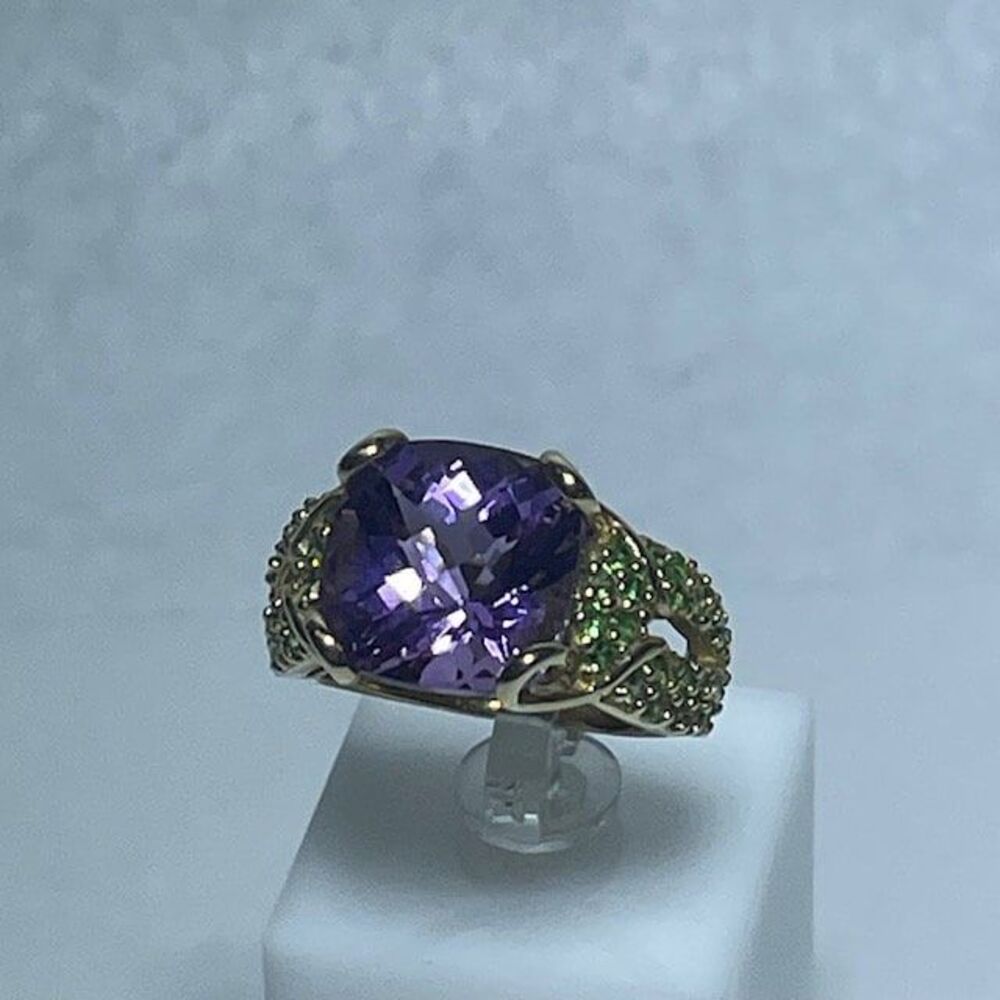 Amethyst and Tsavorite 14kt Yellow Gold Statement Ring - Picture 6 of 6